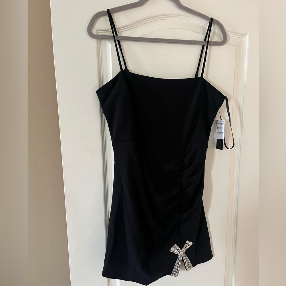New! City Studio Rich Black Mini Dress with Rhinestone Bow Detail juniors 13 - Picture 11 of 15